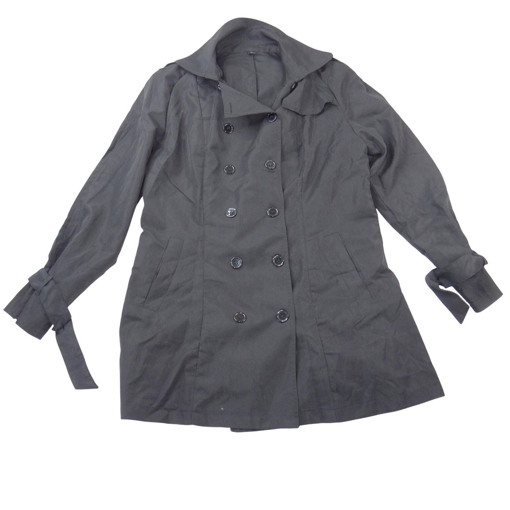 Womens Black Double Breasted Trench Coat XL Cuff Ties Mid‎ Length Jacket